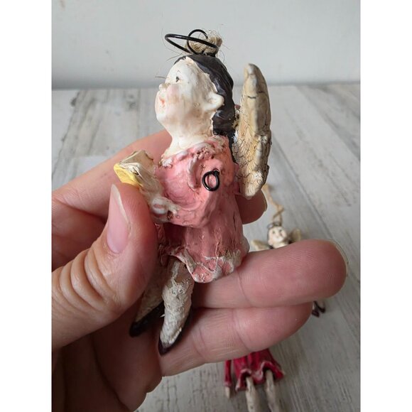Jointed Angel cherub ornament vintage rustic crackle set are - Picture 2 of 10